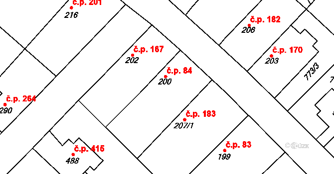 Cerhenice 84 na parcele st. 200 v KÚ Cerhenice, Katastrální mapa