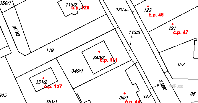 Štolmíř 111, Český Brod na parcele st. 349/2 v KÚ Štolmíř, Katastrální mapa