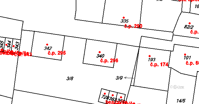 Hostomice 296 na parcele st. 340 v KÚ Hostomice nad Bílinou, Katastrální mapa