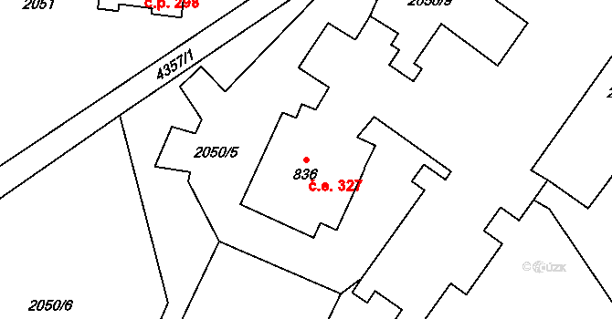 Ostravice 327 na parcele st. 836 v KÚ Ostravice 1, Katastrální mapa