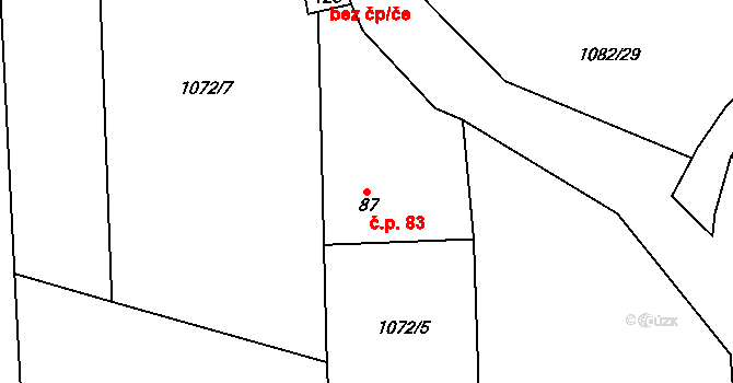 Cebiv 83 na parcele st. 87 v KÚ Cebiv, Katastrální mapa