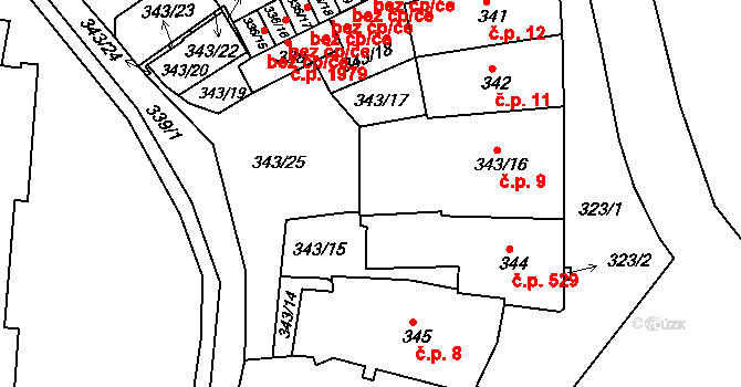 Tachov 9 na parcele st. 343/16 v KÚ Tachov, Katastrální mapa