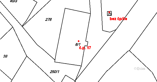 Krňovice 17, Třebechovice pod Orebem na parcele st. 6/1 v KÚ Krňovice, Katastrální mapa