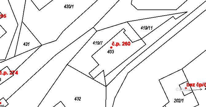 Lubná 260 na parcele st. 403 v KÚ Lubná u Poličky, Katastrální mapa
