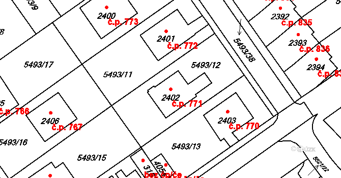 Horní Předměstí 771, Polička na parcele st. 2402 v KÚ Polička, Katastrální mapa