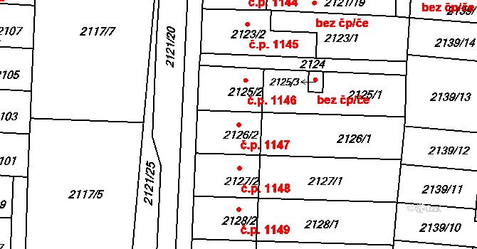Hulín 1147 na parcele st. 2126/2 v KÚ Hulín, Katastrální mapa