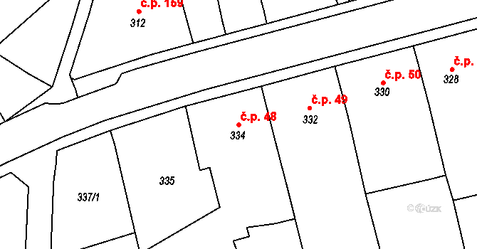 Liboš 48 na parcele st. 334 v KÚ Liboš, Katastrální mapa