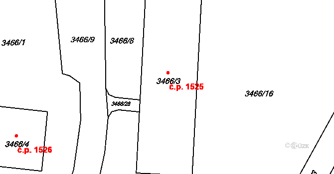 Děčín VI-Letná 1525, Děčín na parcele st. 3466/3 v KÚ Podmokly, Katastrální mapa