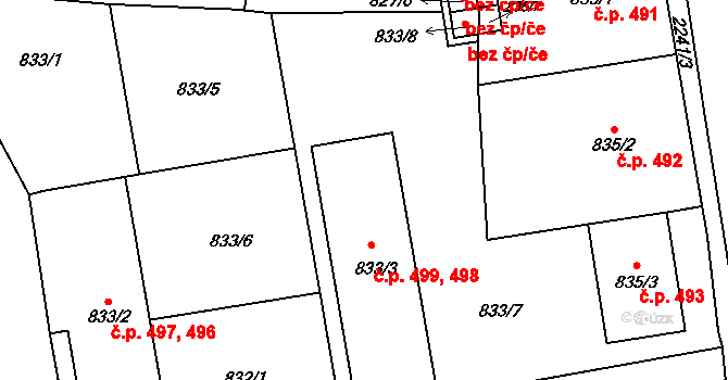 Jilemnice 498,499 na parcele st. 833/3 v KÚ Jilemnice, Katastrální mapa