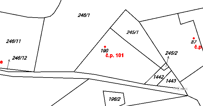 Vojice 101, Podhorní Újezd a Vojice na parcele st. 190 v KÚ Vojice, Katastrální mapa