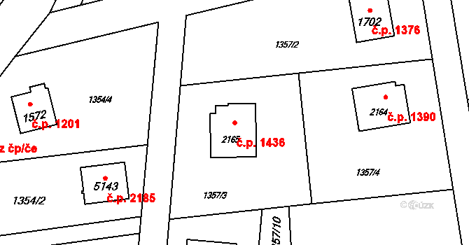 Rožnov pod Radhoštěm 1436 na parcele st. 2165 v KÚ Rožnov pod Radhoštěm, Katastrální mapa
