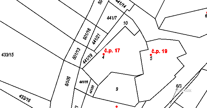 Volenice 17 na parcele st. 4 v KÚ Volenice u Březnice, Katastrální mapa