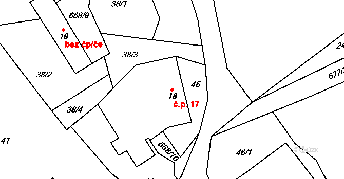 Krchova Lomná 17, Mladá Vožice na parcele st. 18 v KÚ Krchova Lomná, Katastrální mapa