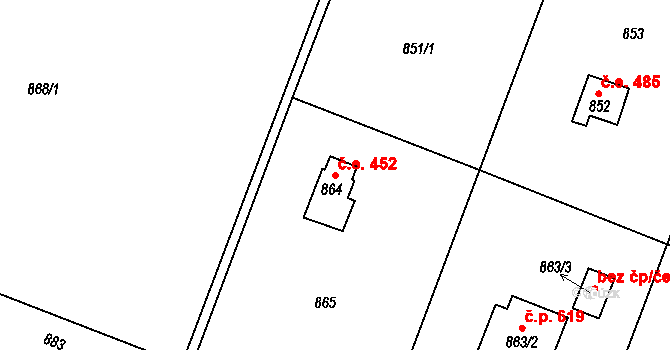 Hradištko 452 na parcele st. 864 v KÚ Hradištko u Sadské, Katastrální mapa