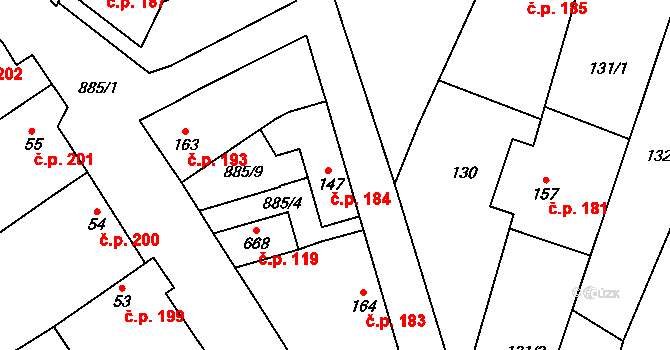 Hrotovice 184 na parcele st. 147 v KÚ Hrotovice, Katastrální mapa