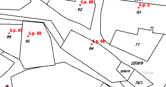 Rudíkov 56 na parcele st. 64 v KÚ Rudíkov, Katastrální mapa