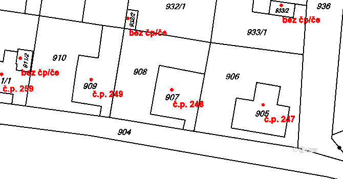 Pudlov 248, Bohumín na parcele st. 907 v KÚ Pudlov, Katastrální mapa