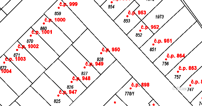 Předměstí 950, Svitavy na parcele st. 828 v KÚ Svitavy-předměstí, Katastrální mapa