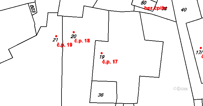 Hořany 17, Zbrašín na parcele st. 19 v KÚ Hořany u Zbrašína, Katastrální mapa