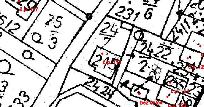 Velká Chyška 115 na parcele st. 215 v KÚ Velká Chyška, Katastrální mapa