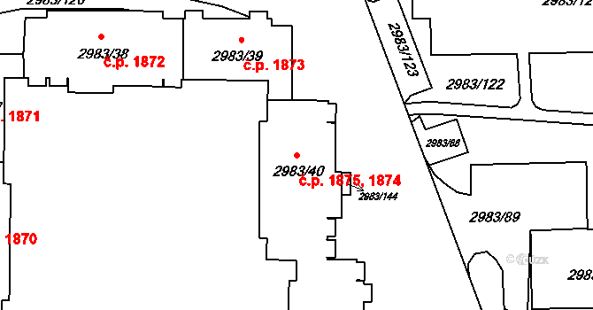 Pelhřimov 1874,1875 na parcele st. 2983/40 v KÚ Pelhřimov, Katastrální mapa