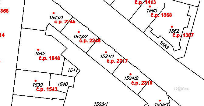 Teplice 2317 na parcele st. 1534/1 v KÚ Teplice, Katastrální mapa