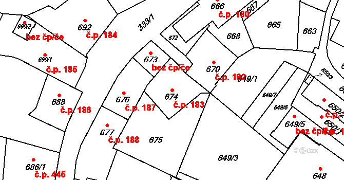 Jablunkov 183 na parcele st. 674 v KÚ Jablunkov, Katastrální mapa