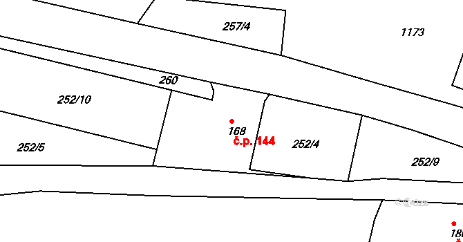 Suchá 144, Nejdek na parcele st. 168 v KÚ Suchá u Nejdku, Katastrální mapa