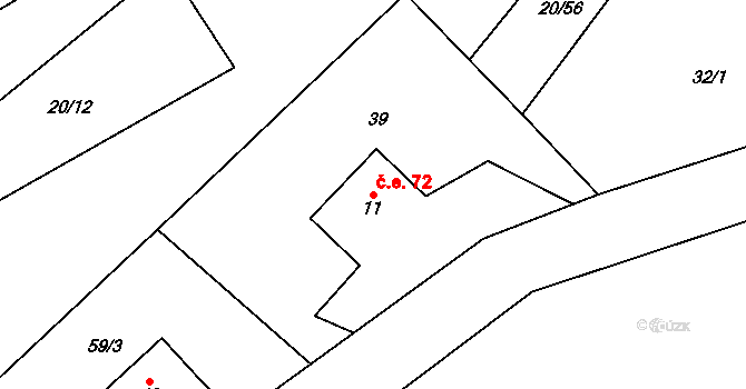 Háj 72, Loučná pod Klínovcem na parcele st. 11 v KÚ Háj u Loučné pod Klínovcem, Katastrální mapa