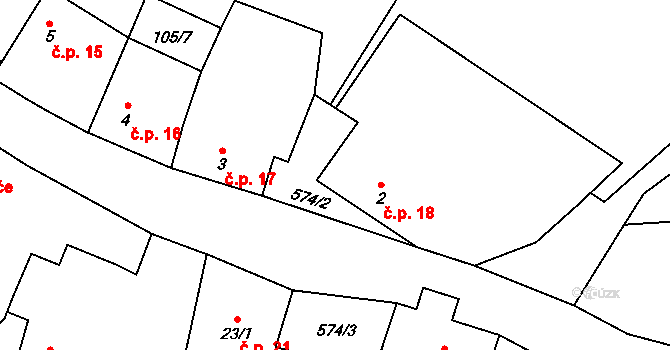Maleč 18, Strašín na parcele st. 2 v KÚ Maleč, Katastrální mapa
