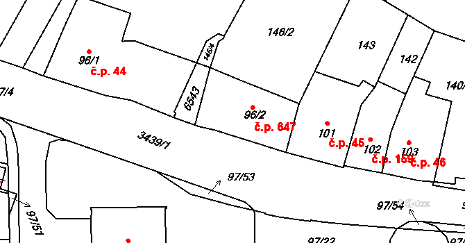 Klatovy II 647, Klatovy na parcele st. 96/2 v KÚ Klatovy, Katastrální mapa