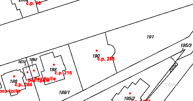 Ruzyně 253, Praha na parcele st. 190 v KÚ Ruzyně, Katastrální mapa