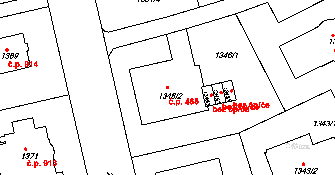 Bubeneč 465, Praha na parcele st. 1346/2 v KÚ Bubeneč, Katastrální mapa