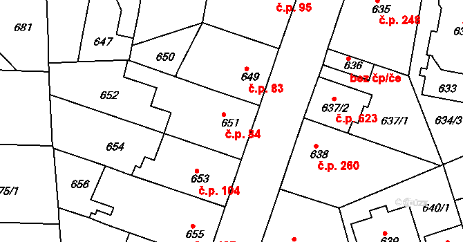 Řepy 84, Praha na parcele st. 651 v KÚ Řepy, Katastrální mapa