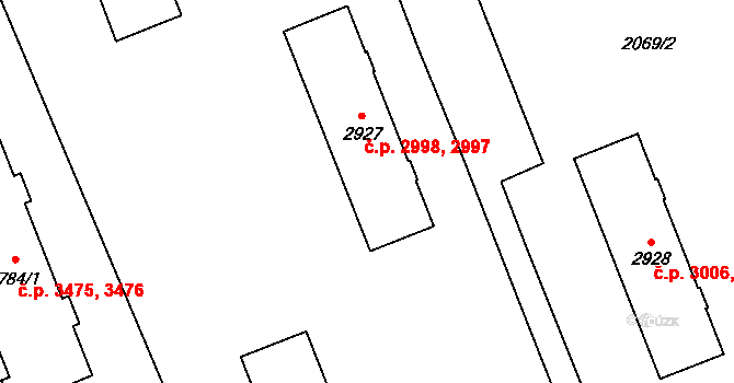 Hodonín 2997,2998 na parcele st. 2927 v KÚ Hodonín, Katastrální mapa
