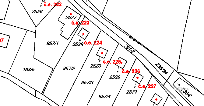 Sezimovo Ústí 225 na parcele st. 2529 v KÚ Sezimovo Ústí, Katastrální mapa
