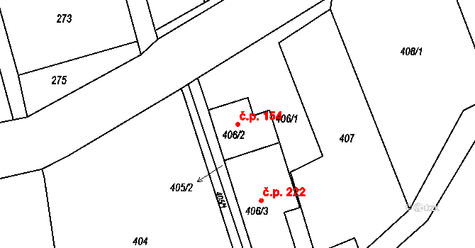 Řícmanice 154 na parcele st. 406/2 v KÚ Řícmanice, Katastrální mapa