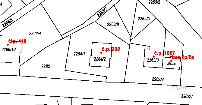 Hranice 398, Karviná na parcele st. 2264/2 v KÚ Karviná-město, Katastrální mapa