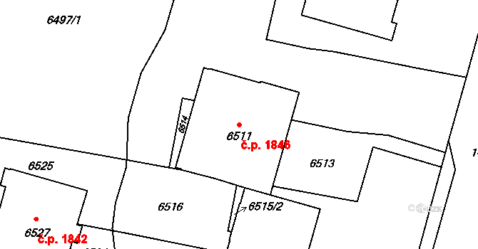 Vsetín 1846 na parcele st. 6511 v KÚ Vsetín, Katastrální mapa