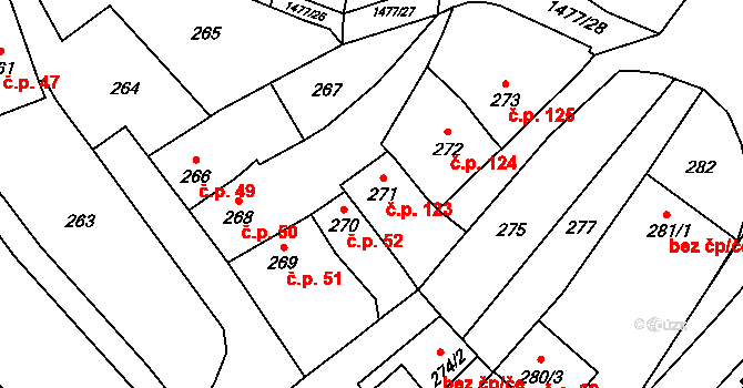 Pozořice 123 na parcele st. 271 v KÚ Pozořice, Katastrální mapa