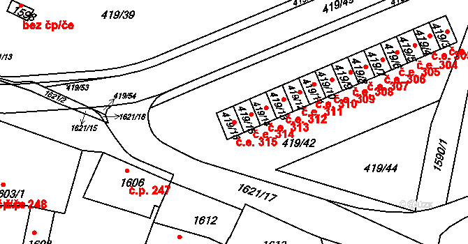 Rumburk 1 315, Rumburk na parcele st. 419/16 v KÚ Rumburk, Katastrální mapa