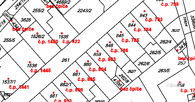 Česká Třebová 803 na parcele st. 859 v KÚ Česká Třebová, Katastrální mapa