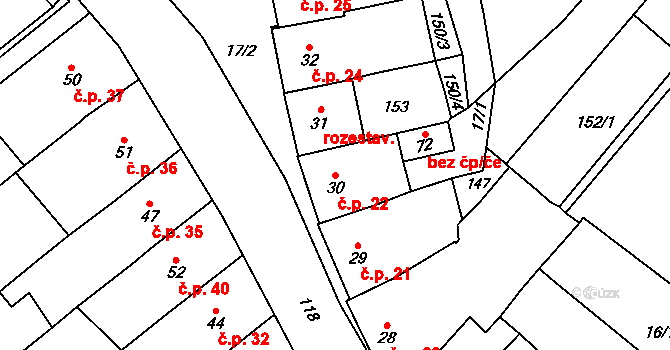 Čechůvky 22, Prostějov na parcele st. 30 v KÚ Čechůvky, Katastrální mapa