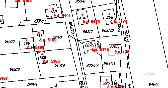 Kozojedy 175 na parcele st. 227/1 v KÚ Kozojedy u Kostelce nad Černými Lesy, Katastrální mapa