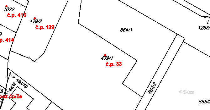 Valdické Předměstí 33, Jičín na parcele st. 479/1 v KÚ Jičín, Katastrální mapa