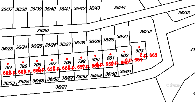 Hovorčovice 659 na parcele st. 800 v KÚ Hovorčovice, Katastrální mapa