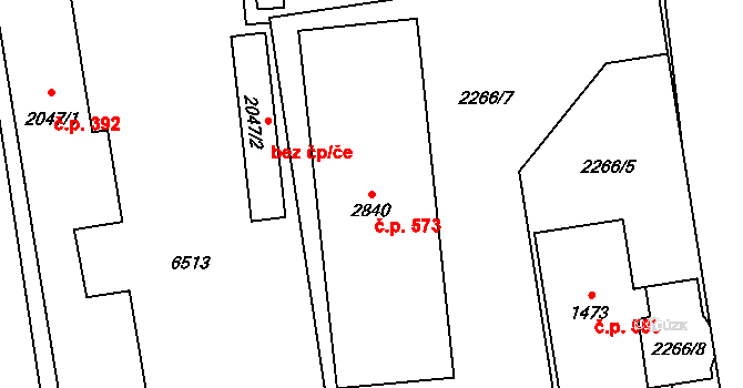 Dolní Předměstí 573, Polička na parcele st. 2840 v KÚ Polička, Katastrální mapa