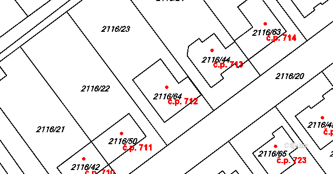 Vacenovice 712 na parcele st. 2116/64 v KÚ Vacenovice u Kyjova, Katastrální mapa