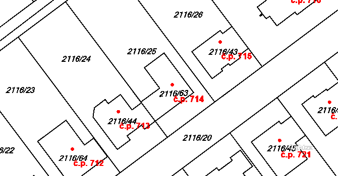 Vacenovice 714 na parcele st. 2116/63 v KÚ Vacenovice u Kyjova, Katastrální mapa
