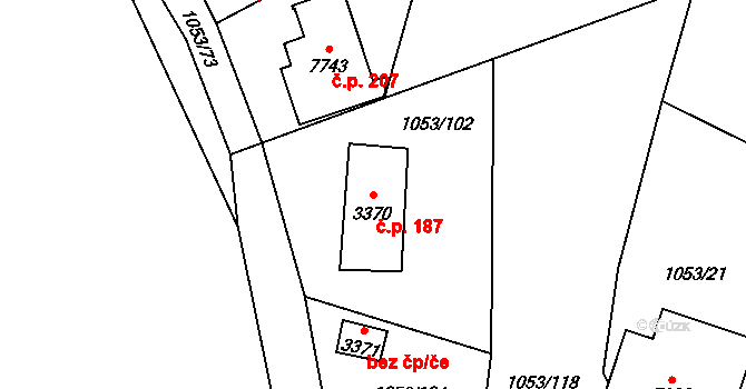 Beroun-Zavadilka 187, Beroun na parcele st. 3370 v KÚ Beroun, Katastrální mapa